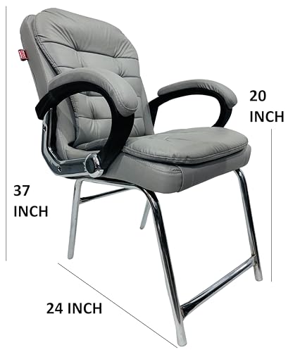 Image of Stainless Steel Special Director Principal Manager Office Visitor Study Chair with Arm Rest with Double Pipe Frame and Cushioned Seat Back (1, Grey, H Frame)