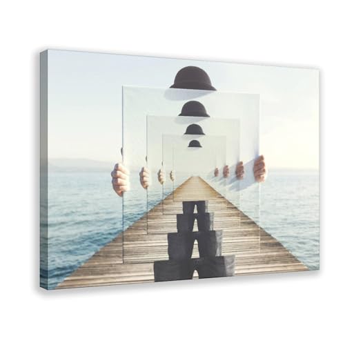 Tableau Rene Magritte Recursion poster vintage sur toile pour decorer un cadre de bureau vide