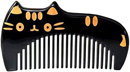 100% Handmade Horn Comb Cat-Shaped for Girls Boys Kids and Toddler's Hairs,Black Kitty Shaped Buffalo Pocket Combs for Women and Man's Beard