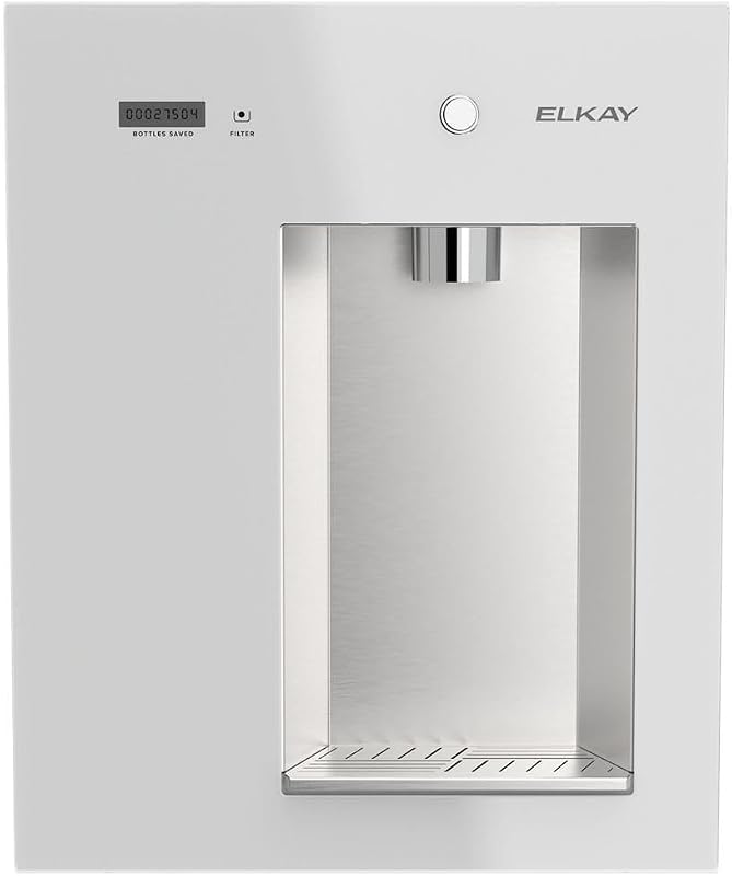 Elkay Liv EZ LBWDM0WHBC Dispensador de agua filtrado incorporado para montaje en pared - Funciona con baterías, certificado NSF, pulsador, reduce el plomo y los PFAS, blanco Aspen, no refrigerado - Ideal para el hogar