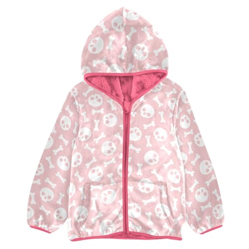 Dog Bone Skull Toddler Fleece Jacket Baby Girls Hooded Zipper Long Sleeve Thick Warm Outerwear 3-10 Years