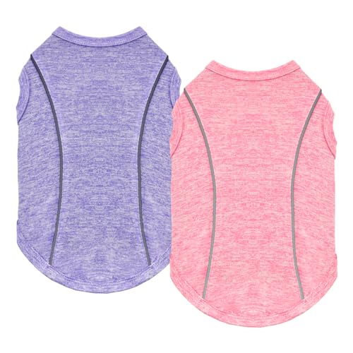 Vehomy 2 Pack Dog Shirts Quick-Dry Dog Summer T-Shirt with Reflective Strips Dog Breathable Cooling Tank Top Pet Sun Protection Shirt Clothes for Dogs Cats Pink & Purple M