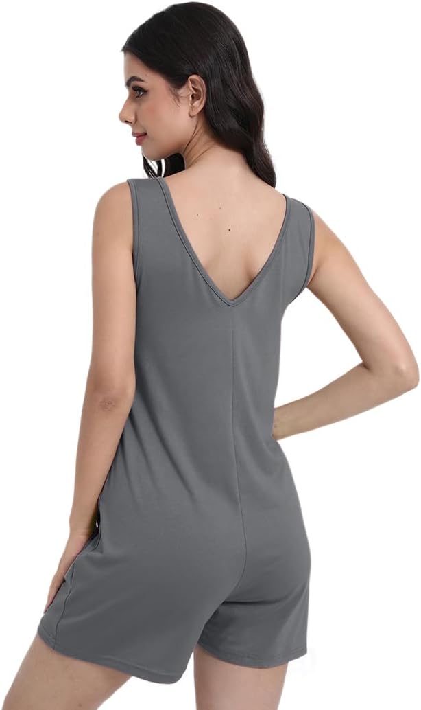 Womens Summer V Neck Sleeveless Tank Top Romper Loose Fit Jumpsuit Trendy One Piece Jumps with Pockets - Image 6