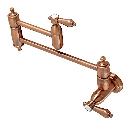 Image of Kingston Brass KS310BALAC Heirloom Wall Mount Pot Filler Kitchen Faucet, Antique Copper
