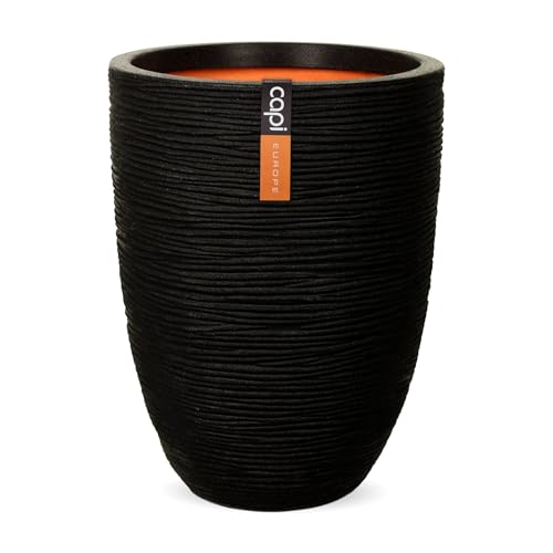 CAPI EUROPE - Vase elegant low Rib NL - 46x58 - Black - Opening Ø38 - Pot for indoor and outdoor use - Shatterproof - 100% recyclable - KBLR783