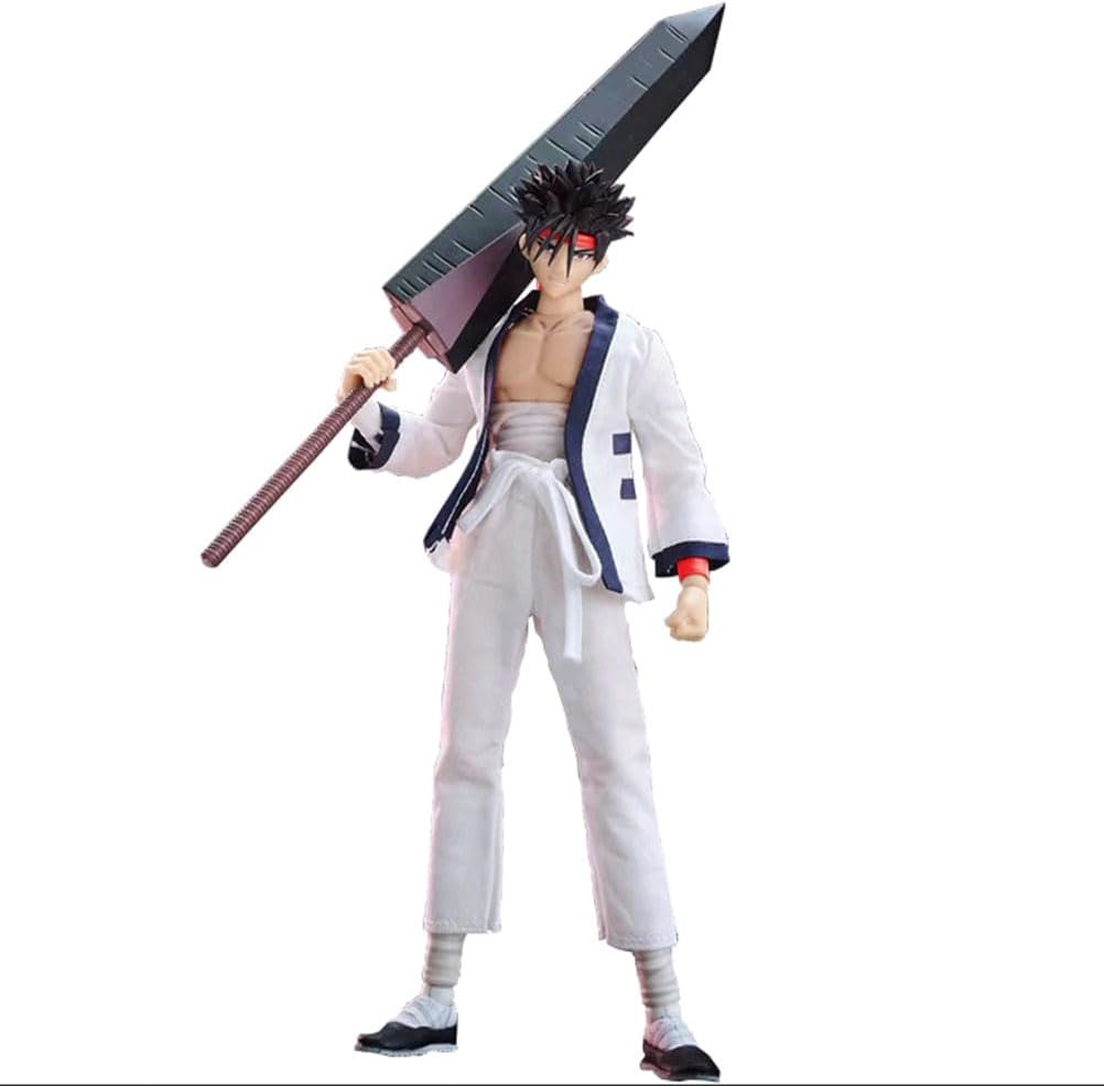 Rurouni Kenshin Meiji Kenkaku Roman,Tan sagara sanosuke 1/12 Scale 17cm,Anime Character Action Figure with Giant Sword, White Combat Outfit, Collectible Model