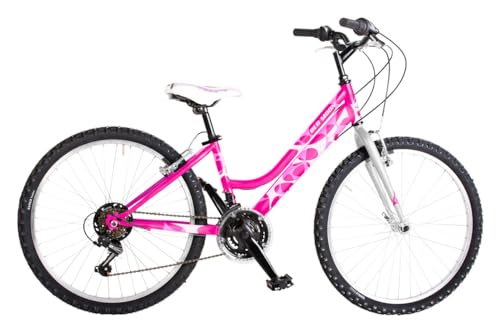 Velomarche Bazam - Bicicleta de niña Mountain Bike Red Moon 24", 18 velocidades, cuadro de acero, MTB, talla 32, fucsia