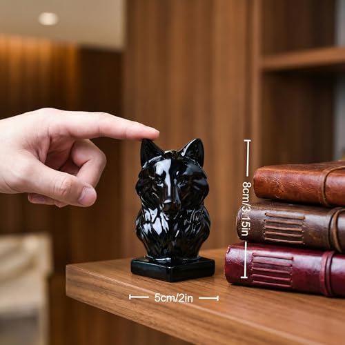 Estatua de lobo de obsidiana negra 3.15 pulg escultura de cristal miniatura 2