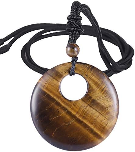 SUNYIK Natural Tiger's Eye Stone Necklace With Carved Lion Pendant - Adjustable Rope For Men & Women
