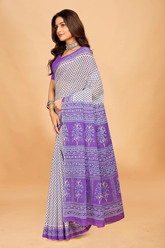Tamaira Fashion Women's Floral Butti Printed Pure Cotton Mulmul Saree Without Blouse Piece(Ab41_Lilac)