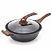 Patelnia wok z drewnianą rączką i pokrywką I 32cm ? wok z powłoką nieprzywierającą I patelnia do kuchenek indukcyjnych i gazowych I profesjonalne patelnie z odlewu aluminiowego
