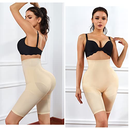 Irisnaya Women Body Shaper Short Tummy Control Shapewear Panties High Waist Butt Lifter Hip Enhancer Seamless Thigh Slimmer (Small, Beige-Mid Thigh) #TOP1