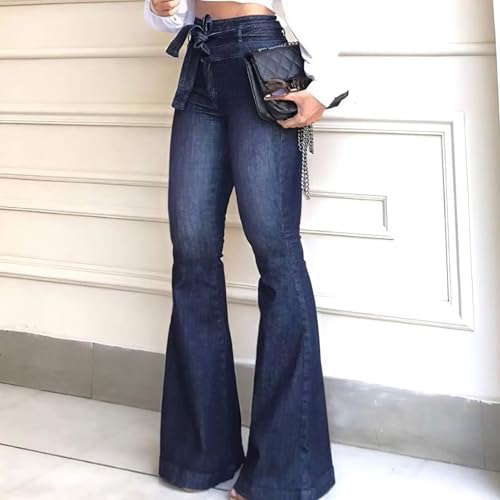 KDF High Waisted Flare Jeans for Women Bell Bottom Jeans with Belt for Women Stretch Wide Leg Jeans2