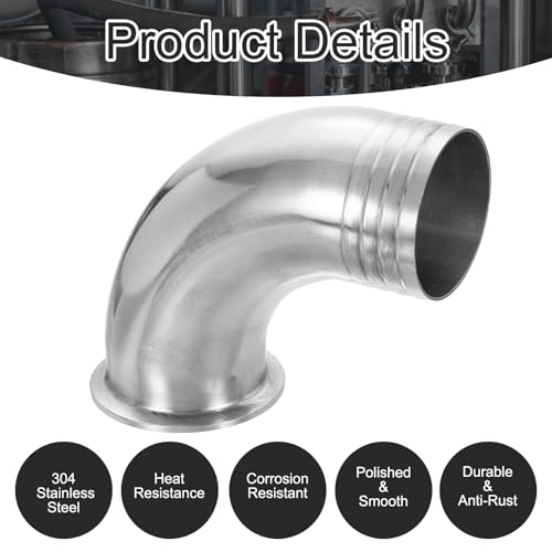 PATIKIL 90 Grad Ellenbogen Tri Hygieneklemme Schlauchansatz 1 Stück Hygieneschlauchansatz Rohrverbindung 2-1/2 Rohr 77.5mm Bund Tri Hygieneklemmen 304 Edelstahl