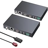 eSynic Extender HDMI 2.0 4K60Hz,Câble Ethernet RJ45 Cat 6 50m/164ft,Support 3D,1080P, 4K,PoE IR RS232 HDCP CEC avec Télécommande IR Bidirectionnelle,Idéal pour Home Cinéma,Vidéo,PC, PS4, Xbox,DVD