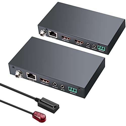 eSynic Extender HDMI 2.0 4K60Hz,Câble Ethernet RJ45 Cat 6 50m/164ft,Support 3D,1080P, 4K,PoE IR RS232 HDCP CEC avec Télécommande IR Bidirectionnelle,Idéal pour Home Cinéma,Vidéo,PC, PS4, Xbox,DVD