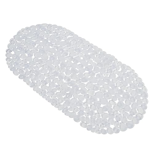 OHS Non Slip Bath Mat, Long Shower Bathmat with Suction Cups Anti Mould Bath Mat for Bathroom, Flexible Oval PVC Adults Elderly Kids, Clear 70cm x 35cm