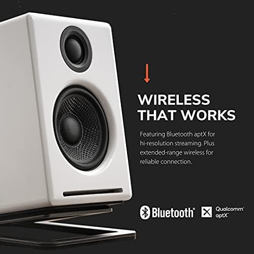 Audioengine A2+ Plus Wireless Speaker Bluetooth | Desktop Monitor Speakers | Home Music System aptX Bluetooth, 60W Powered Bookshelf Stereo Speakers | AUX Audio, USB, RCA Inputs,16-bit DAC (White)