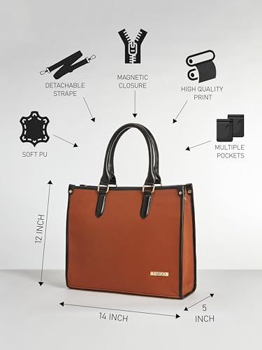 Image of Fargo Regal Vegan Leather Tote Bag for Women | Laptop Compartment, RFID Pockets, YKK Zipper, Large Office Handbag | Shoulder Bag for College & Daily Use | Made in India