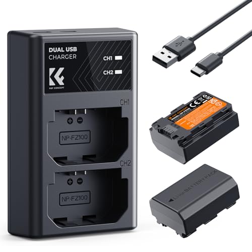 K&F CONCEPT NP-FZ100 Batterie et Chargeur à Double Fente Compatible avec pour Sony A7iii, A7iv, A7C, A6700, A6600, ZV-E1, ZV-E10ii, FX3, FX30, A9, Alpha 9,...