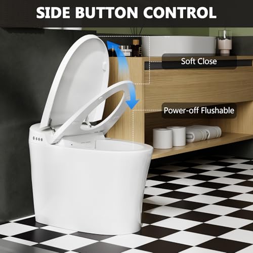 Smart Toilet, Tankless Bidet Toilet With Heated Bidet Seat, Foot Sensor, Dual Auto Flush, Manual Open & Close, Light, Remote Control, Modern Elongated Toilet for Bathroom