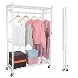E-WIN 折りたたみ ハンガーラック 幅91cm キャスター付き 省スペース スリム 頑丈 コンパクト 白 ホワイト 収納 棚付き 簡単組立 スチール 一人暮らし 部屋干し ワンピース ロング OT2H-WH