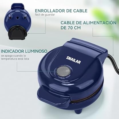 SNAILAR Mini Waffeleisen Belgische Waffel Maschine Kleines Waffeleisen Klassische, für Kindergeburtstage, Familienfeiern, Ostern oder Weihnachten, Niedlich kompaktes Design, 550 Watt, Blau – Bild 7
