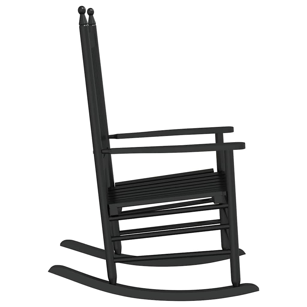 Chaise à Bascule en Bois de Peuplier Massif Noir, Fauteuil Rocking Chair Ergonomique avec Siège Incurvé et Dossier à Lattes pour Salon, Jardin ou Terrasse, Dimensions 62 x 83 x 115 cm