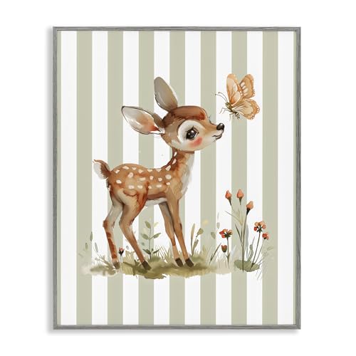 Stupell Industries 'Baby Deer with Butterfly'�A�z����W�[�N���[�A�[�g�A�O���[�A40.5 x 60.8cm�A�|���₷�����A�č����ALSR Design Studio��