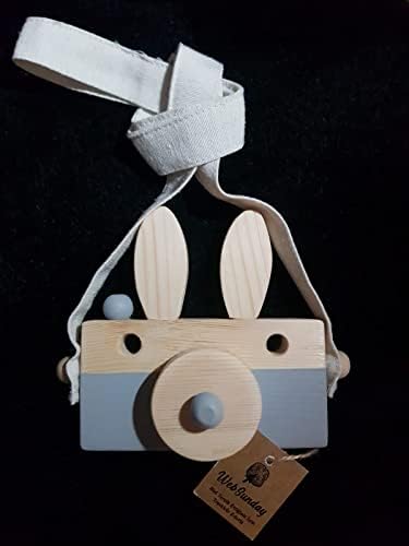 websunday Ahşap Dekoratif Oyuncak Tavşan Fotoğraf Makinesi, Askılı Sevimli Oyuncak, Duyusal Oyuncak, Eğitici Oyuncak, Hayvan Oyuncakları, 1 +2 +3 Yaş Kız Erkek Bebek Çocuk Hediyelik Oyuncak. (Gri) - Görsel 1