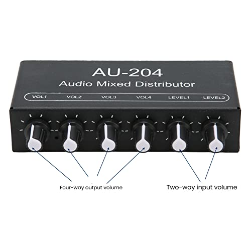 Misturador de sinal de som estéreo, liga de alumínio 2 em 4 saídas preto DC 5-15 V amplificador de f