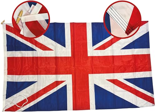 NWFlags Union Jack Flag 150d Nylon Rope & Toggle 5ft x 3ft for Professional Flagpole | Large Union Flag