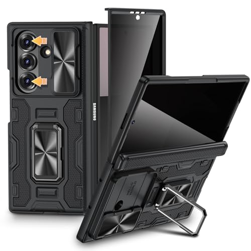 VEGO for Samsung Z Fold 7 Case with Screen Protector [Anti-Peeping][ Built-in Hinge Protection & Slide Camera Cover] Full-Body Shockproof Protective Rugged Kickstand Case for Galaxy Z Fold 7 - Black