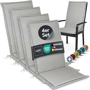 LILENO HOME Gartenstuhl Auflagen [4er Set - Hochlehner] in Grau - Bequeme Liegen als Sitzauflagen für Gartenmöbel - Stuhlkissen für Gartenstühle und Klappstühle MIA