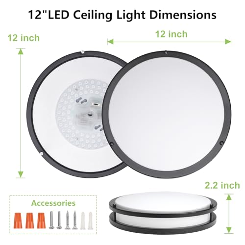 Image of Flush Mount Ceiling Light - 36W 3000K /3500K /4000K /5000K /6000K Dimmable Led Ceiling Light Fixture for Kitchen Hallway Bedroom Bathroom (1, Black, 12 Inch)