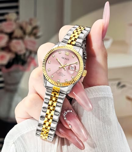 Image of OLEVS Gold Watches for Women Original Luxury Small Square Diamond Wrist Watch Analog Quartz Stainless Steel Waterproof Stylish Ladies Watch Date