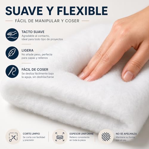 Miniatura 5 de Jpstraps Guata Acolchado Por Metros 160cm Ancho, 50 Gr M - Napa De Microfibra 100 Poliéster Para Tapicería, Prendas, Cojines Y Edredones Blanco 50 Gr M , 100cm X 160cm