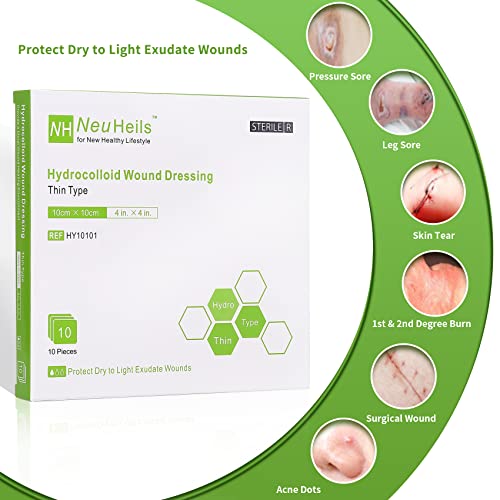 Hydrocolloid Bandages Hydrocolloid Wound Dressing Thin Type 4''X4'' For Dry To Light Exudate Wound, Bed Sore, Pressure Ulcer, Minor Burns, Abrasions, Cuts, 10 Packs From Neuheils #TOP1