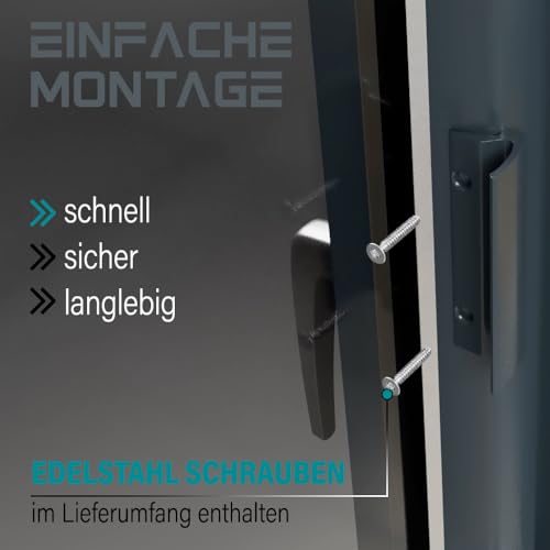 VOOXA Premium | Alu Balkontürgriff + Befestigungsschrauben | RAL7016 ANTHRAZIT MATT| gewölbter Griff, komfortable Handhabung für Balkon-/Terassentür außen