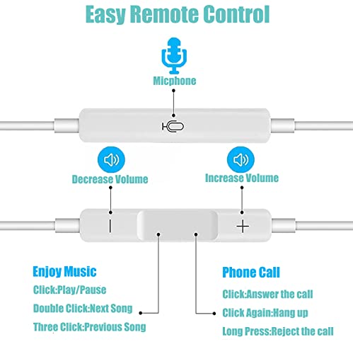 Lightning-hoofdtelefoon, Hoofdtelefoon met Kabel, Lightning voor Apple iPhone 14/14 Plus/13/12/11/8/7 X Pro Max, MFi-gecertificeerd, In-ear oortelefoon, HIFI-audio, Stereo (Wit) - Afbeelding 3