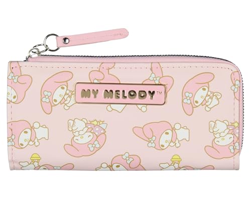 My Melody Allover Sweet Design Faux Leather Full Zip Wallet with Metal Logo Badge