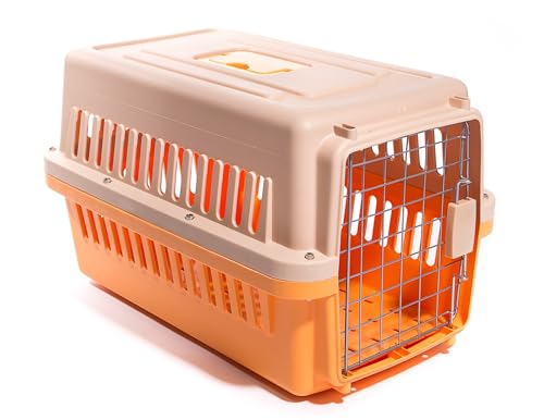 Caixa De Transporte Gaiola Pet Grande Resistente 58x36x35cm Viagem Passeio Cães Gatos (Laranja)
