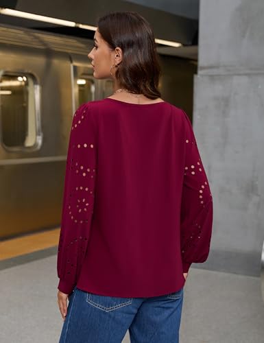 Blooming Jelly Womens Dressy Casual Tops Business Eyelet Long Sleeve Shirts Work Office Cute Blouses Trendy Fall Outfits2