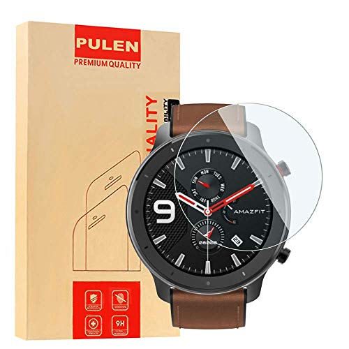 [4 Unidades] PULEN Protector de pantalla para Amazfit GTR 47 mm [Sin burbujas] [Anti-huella digital] [Anti- Arañazos] [HD] Cristal Templado Vidrio Templado