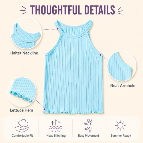 Image of ROMPERINBOX Toddler Tank Tops Girls 3 Pack Ribbed Knit Multipacks Halter Top Camisoles Undershirt