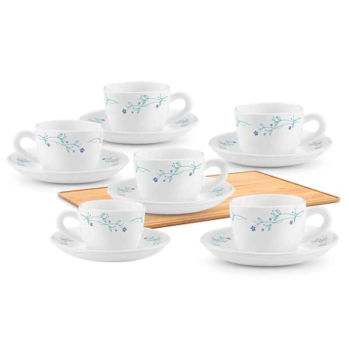 Image of Treo By Milton Opalware Ophelia 13 Murel Cup & Saucer Set | Microwave & Dishwasher Safe | Bone-Ash Free | Tempered Toughness | Set of 12 | White | Crockery Set for Daily Use & Gifting