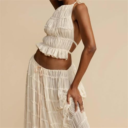 Two Piece Maxi Skirt Sets for Women Summer, Backless Halter Beach Cami Top Long Skirt Two Piece Sets for Women Going Out3