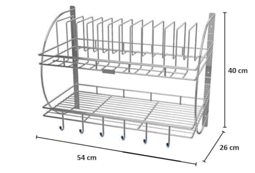Image of Premium Stainless Steel 2-Tier Wall Mounted Kitchen Dish Drainer Rack - Plate, Cup, Cutlery & Glass Holder | Space-Saving Utensil Storage Organizer for Crockery