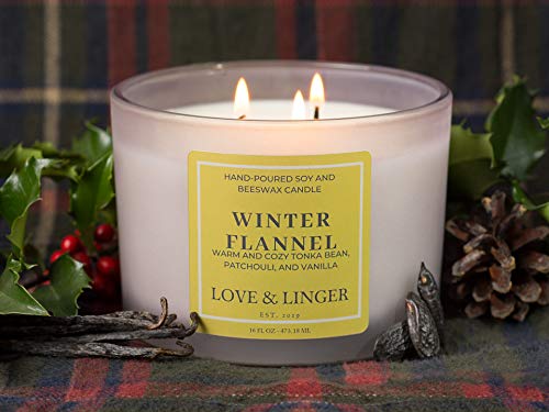 Winter Candles | Flannel Candle | Luxury Soy & Beeswax Candles For Home | 16 Oz. Large Jar 3 Wick Candle | Holiday Candles | Christmas Candles | Winter Scented Candles #TOP3