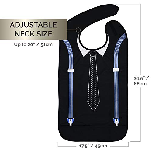 Modaliv Adult Bibs For Men - Embroidered Waterproof Clothing Protector With Crumb Catcher - Reusable Adult Bib - Machine Washable Adult Bibs For Eating (Tie And Suspenders) #TOP5